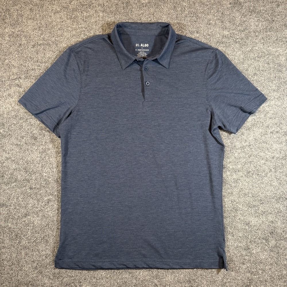 01.ALGO Performance Golf Polo Shirt Mens M Navy Blue Quick Dry Anti Odor